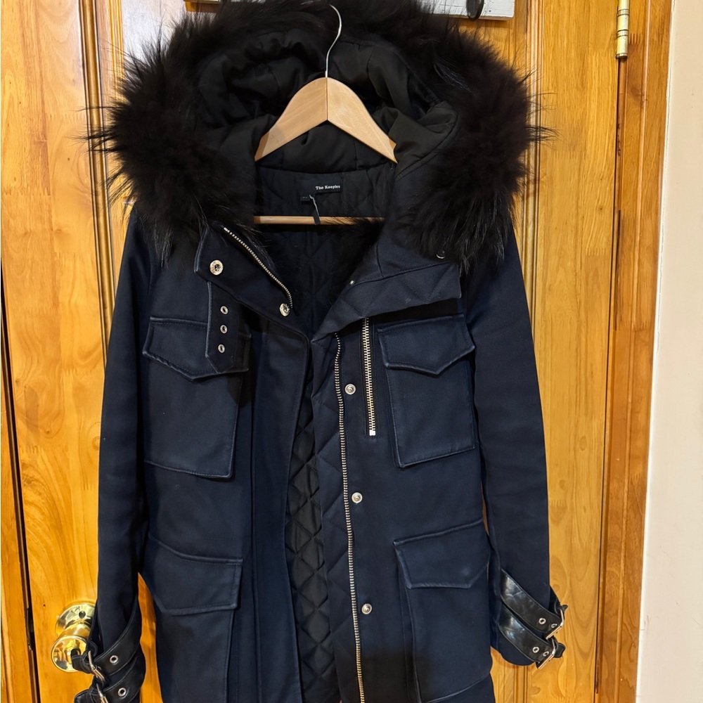The Kooples Black Parka with Fur Trim